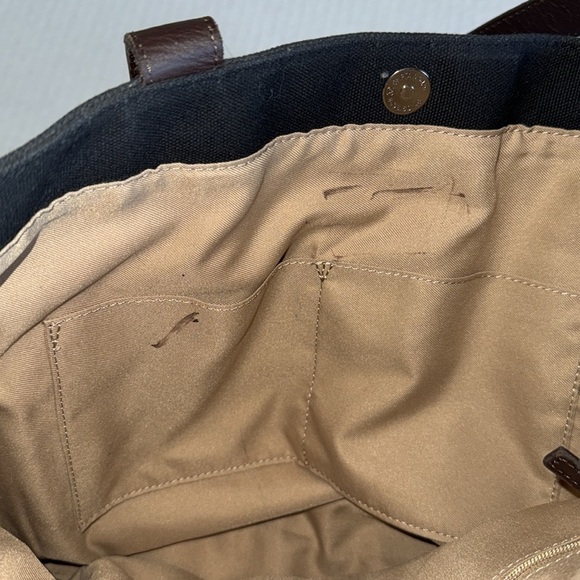 Levenger Black Canvas Tote With Brown Leather Trim - Picture 5 of 12